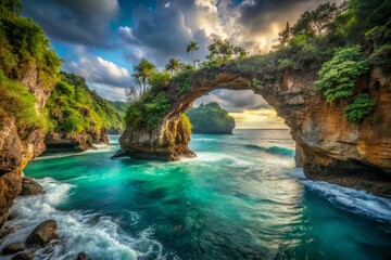 Obraz premium Majestic Pintu Kota Natural Bridge, Ambon Island, Indonesia - Breathtaking Coastal Rock Formation