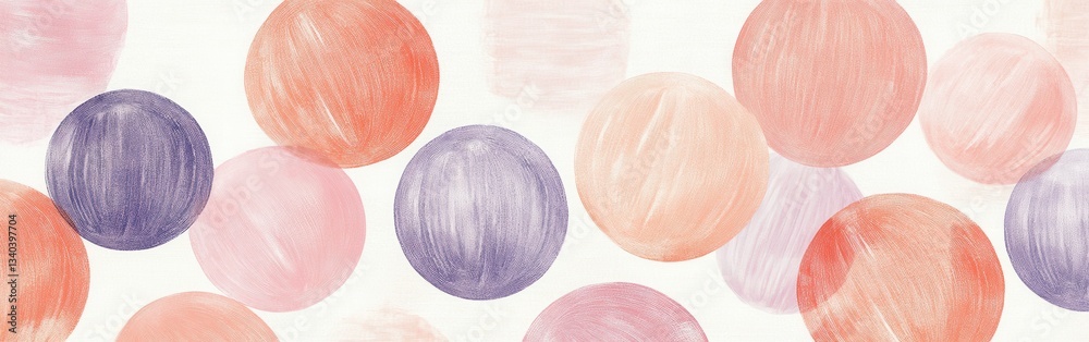 Poster soft pencil strokes create a playful arrangement of muted coral and purple circles on a light backgr