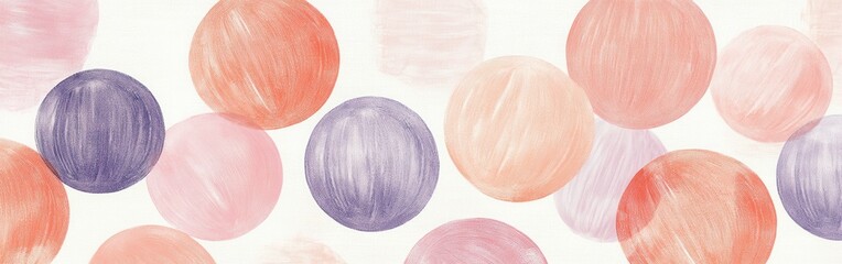Soft pencil strokes create a playful arrangement of muted coral and purple circles on a light background in an abstract design
