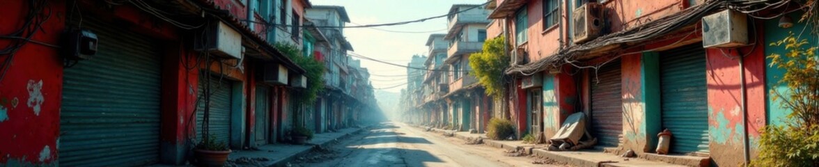 Distressed urban landscape with tangled wires, industrial, modern, grunge