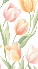 Obraz premium Watercolor tulip floral arrangement soft pale pink delicate petals botanical illustration elegant spring flowers nature painting digital art intricate brush strokes artistic vision graceful design