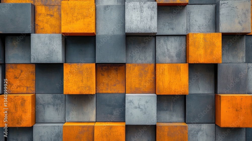 Aufkleber minimalist arrangement of amber and gray blocks in a contemporary design setting