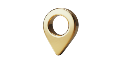 Golden location pin icon showing a specific place on transparent background