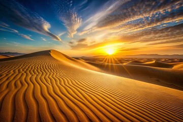 Naklejka premium Majestic Rippled Sand Dunes Under a Hazy Desert Sky - Stunning Landscape Photography