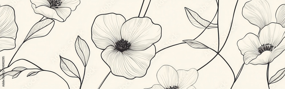 Aufkleber black floral outlines create a delicate pattern on a light background for elegant design and decor