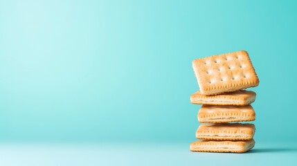 Cracker biscuit Over solid pastel Studio Background.