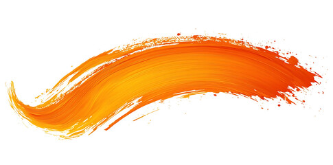 Vibrant orange paint brush stroke isolated on white and transparent background
