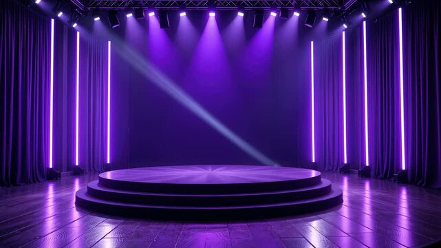 Futuristic purple stage with spotlights elegant event background

