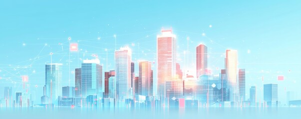 Fototapeta premium Futuristic City Skyline with Digital Network