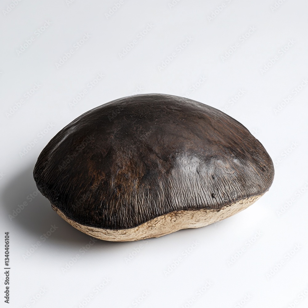 Poster unique dark portobello mushroom cap showcasing natural textures and colors in a minimalist setting