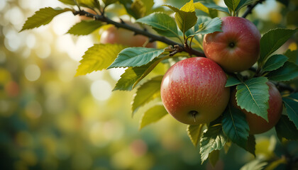amazing macro shot of apples on tree