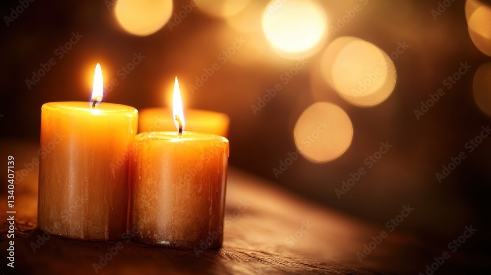 Aufkleber Soft glowing candles against a rich brown and amber bokeh background creating a warm ambiance