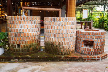 Oriental stone stove in antique style on Vietnam street