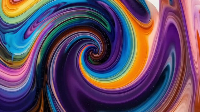 Mesmerizing swirling blend of vibrant multicolored liquid paint forming a dynamic and hypnotic abstract pattern with rich artistic depth. 