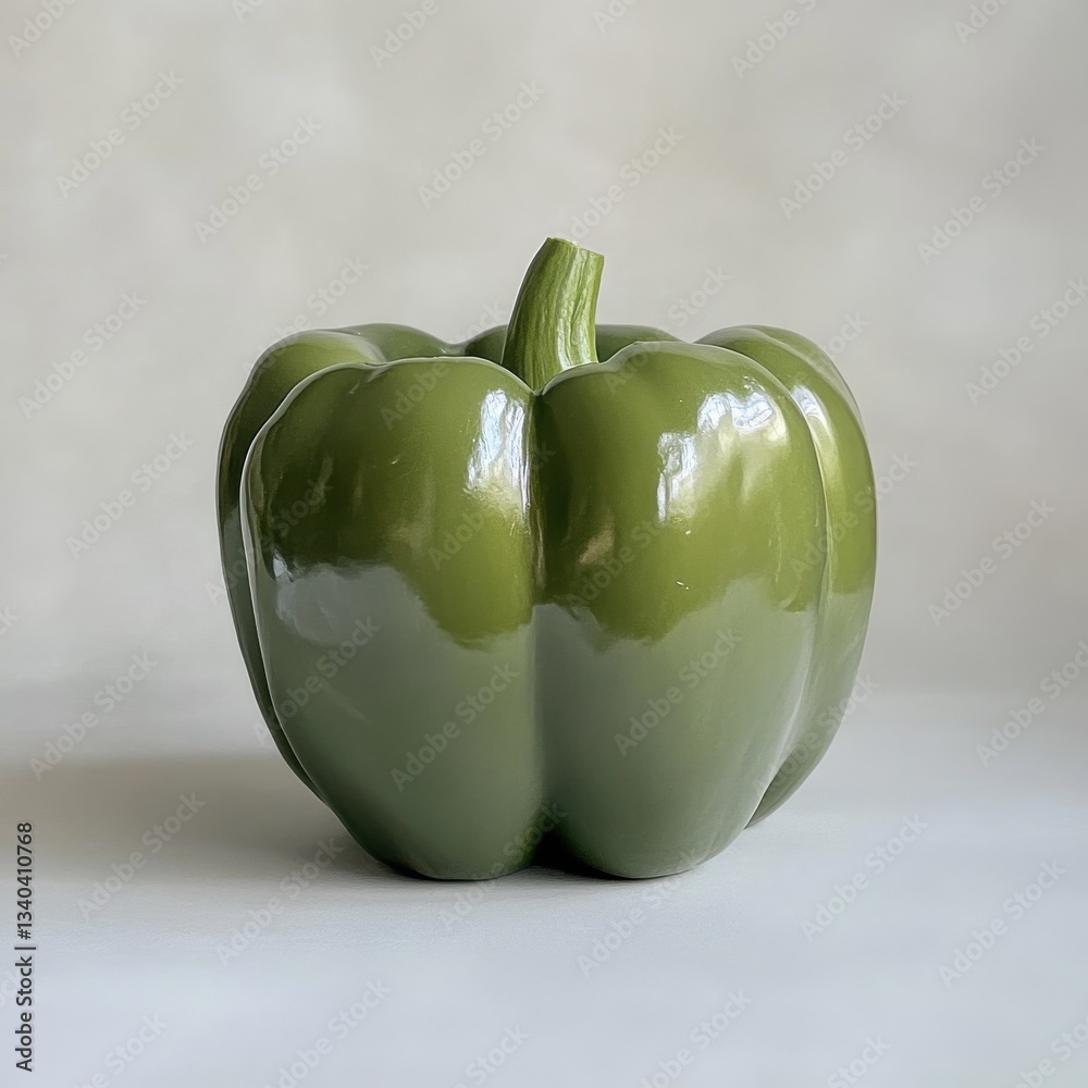 Aufkleber fresh green bell pepper with a shiny surface ready for culinary use in a kitchen setting