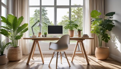 Scandinavian-style workspace with neutral tones
