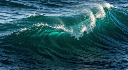 Fototapeta premium Dramatic Ocean Wave Crashing Deep Teal Water Powerful Surge Sea Texture