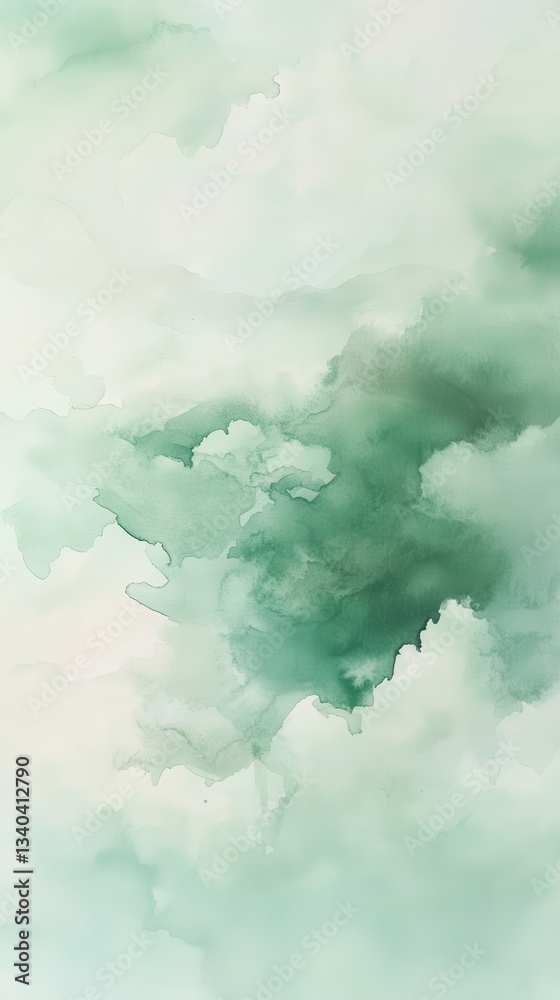 Poster calming watercolor palette in soft pastel mint shades creating an atmosphere of tranquility and sere