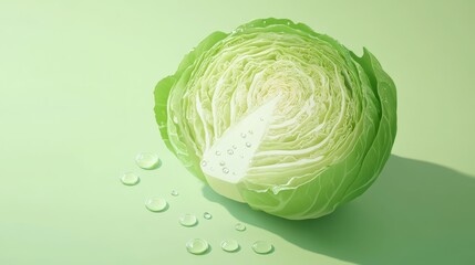 Fototapeta premium a cabbage with water droplet on a light green background