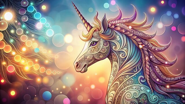 Majestic Zentangle Unicorn: Bokeh Floral Fantasy Art