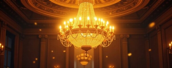 Obraz premium Golden aura swirls around a lavish chandelier, sparkle, opulence, elegance