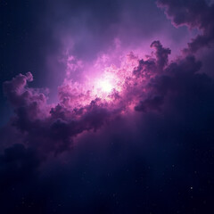 Obraz premium Nebulous violet explosion, radiant galactic dust, shimmering stardust clouds, deep-space ambiance, twinkling celestial mist, glowing