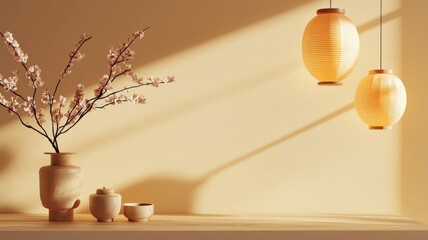 Balanced layout featuring Chinese lanterns on one side with ample space for text, elegant and festive, perfect for banners, invitations, seasonal designs, and cultural illustrations.