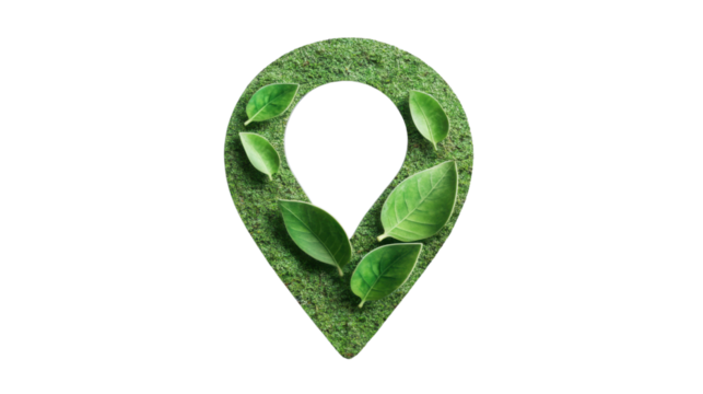 Green location icon representing environmental awareness and sustainability with transparent background