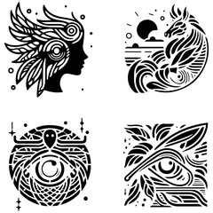 Line arts of tribal tattoo design vector illustration pattern floral art decorative silhouette style curve