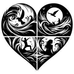 Heart vector floral design silhouette abstract illustration