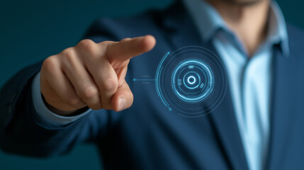 Business professional interacting with a digital dashboard  