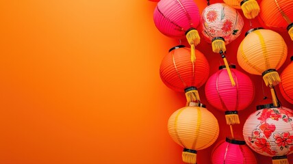 Balanced layout featuring Chinese lanterns on one side with ample space for text, elegant and festive, perfect for banners, invitations, seasonal designs, and cultural illustrations.