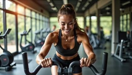 Fototapeta premium Woman Gym Workout Smiling Focused