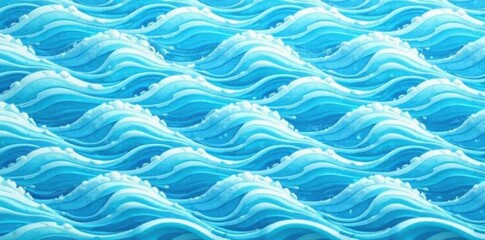 Obraz premium Marine seamless pattern with stylized waves on a light blue background , navy blue, wave