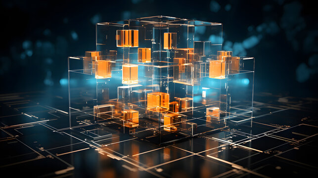 Abstract visualization featuring a 3d cube with a glowing light representing theories of tesseracts in geometry.