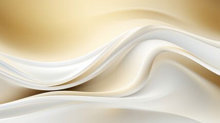 Elegant abstract background featuring white and beige shiny shapes with golden lines on cream canvas