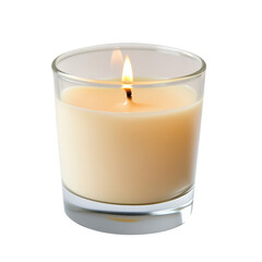 burning candle in glass isolated on transparent white background, clipping path