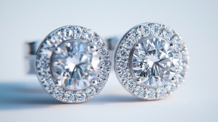 Exquisite diamond earrings sparkle with elegance and brilliance on a pristine white surface in a captivating close up
