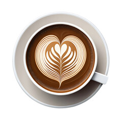 Cup of Coffee with Heart Latte Art, Isolated on White Background as Transparent. PNG. AI GENERATED