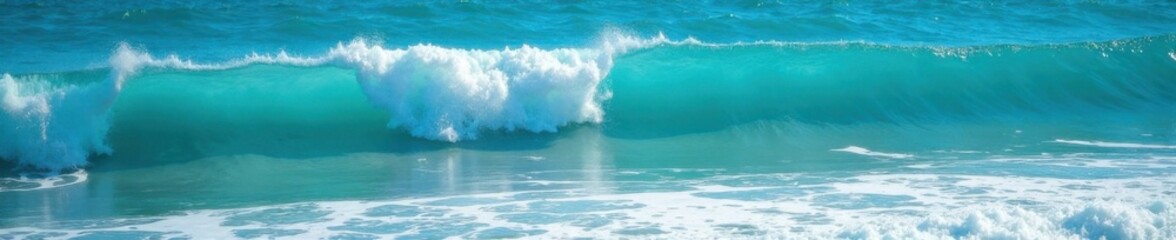 Fototapeta premium Ocean waves with foam and blue turquoise water texture, blue, wave texture