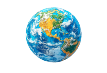 Three dimensional representation of earth showcasing continents isolated on transparent background