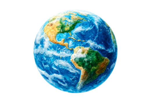 A vibrant representation of Earth showcases its continents and oceans isolated on transparent background