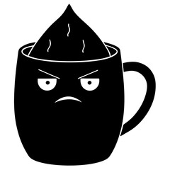 A grumpy teabag inside a mug silhouette vector illustration