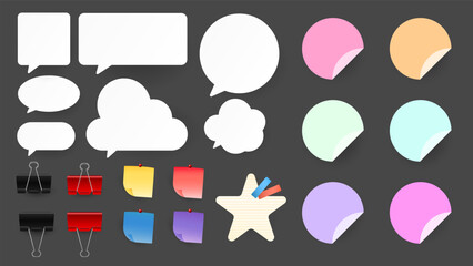 Paper and  notes, stickers, sticky sheets and tape Vector Set, on gray background, Flat Modern design , illustration Vector EPS 10