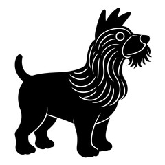 A dog with spaghetti on it's head silhouette vector illustration 