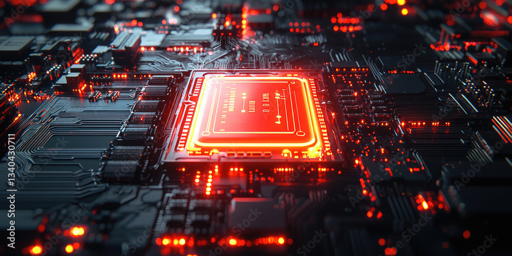 Aufkleber futuristic circuit board with glowing red lights and intricate patterns, showcasing advanced technology and innovation