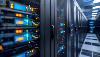 High-Tech Data Center with Advanced Security Protocols and Systems