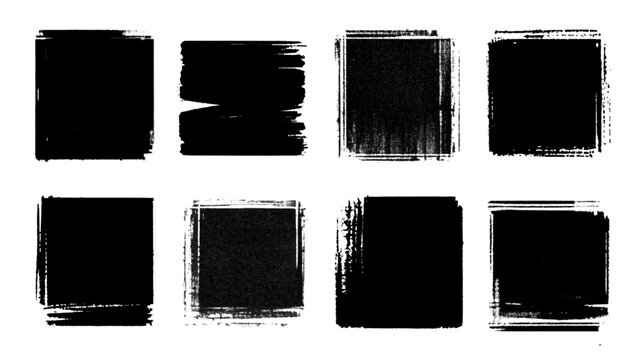 Grunge backgrounds set. Brush black paint ink stroke over square frame. Vector illustration