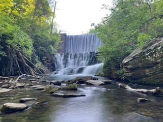 Blanchard Springs Recreational Area, long exposure Mirror Lake Waterfall at sunset 