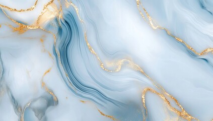 Abstract marble texture design with light blue and gold veins